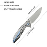 Kubey Nova Framelock Titanium KB235F - Bead Blast 14C28N Sandvik Stainless Blade With Gray Titanium Handle by Kubey