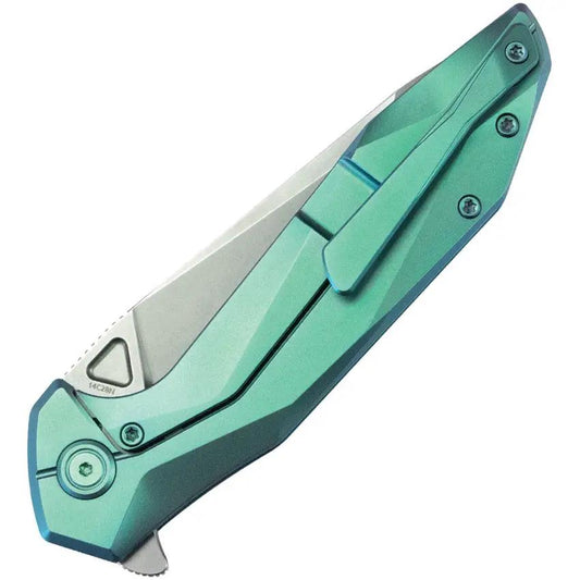 Kubey Nova Framelock Green Titanium - Durable Bead Blast Blade With Extended Tang And Pocket Clip by Kubey