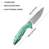 Kubey Nova Framelock Green Titanium - Durable Bead Blast Blade With Extended Tang And Pocket Clip by Kubey