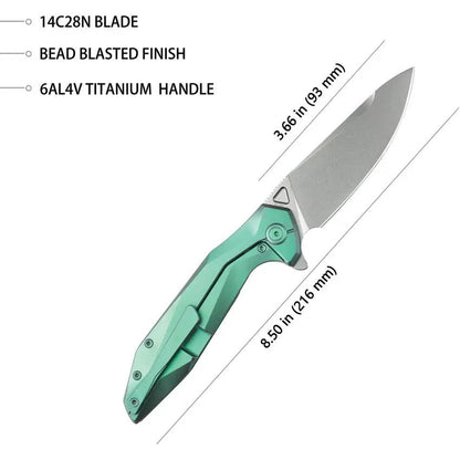 Kubey Nova Framelock Green Titanium - Durable Bead Blast Blade With Extended Tang And Pocket Clip by Kubey