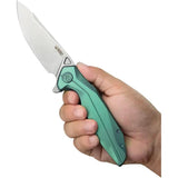 Kubey Nova Framelock Green Titanium - Durable Bead Blast Blade With Extended Tang And Pocket Clip by Kubey