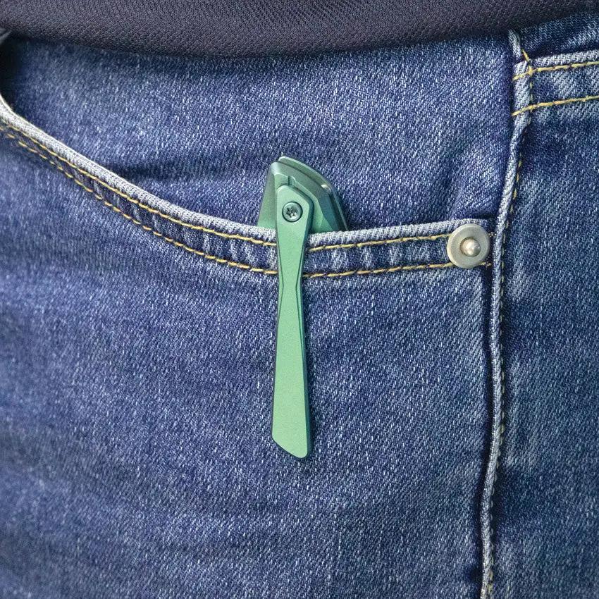 Kubey Nova Framelock Green Titanium - Durable Bead Blast Blade With Extended Tang And Pocket Clip by Kubey
