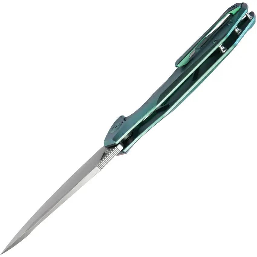 Kubey Nova Framelock Green Titanium - Durable Bead Blast Blade With Extended Tang And Pocket Clip by Kubey