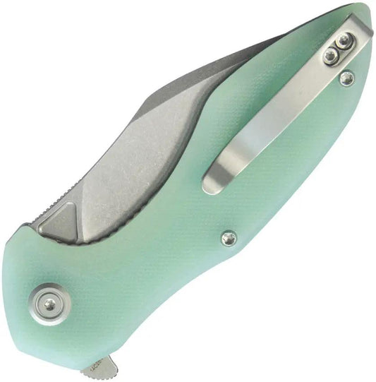 Kubey Noble Linerlock Jade SW KU236M - Stonewash Clip Point Blade, Jade G10 Handle, Extended Tang by Kubey
