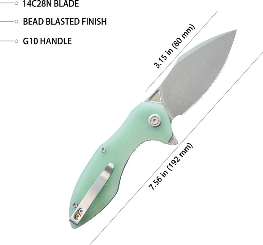 Kubey Noble Linerlock Jade SW KU236M - Stonewash Clip Point Blade, Jade G10 Handle, Extended Tang by Kubey