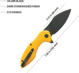 Kubey Noble Linerlock Knife KU236N - Yellow G10 Handle Black Stonewash Clip Point Blade 4.38in Closed Extended Tang by Kubey