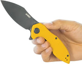 Kubey Noble Linerlock Knife KU236N - Yellow G10 Handle Black Stonewash Clip Point Blade 4.38in Closed Extended Tang by Kubey