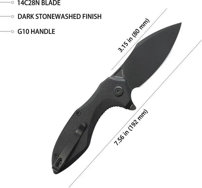 Kubey Noble Linerlock Blackout KU236O - 14C28N Sandvik Blade, Black G10 Handle, Extended Tang by Kubey