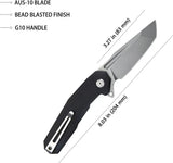 Kubey Carve Nest Linerlock Black KB237G - Bead Blast D2 Tool Steel Tanto Blade With Extended Tang by Kubey
