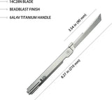 Kubey Prism Button Lock Titanium KB243A - Bead Blast Finish And Sandvik 14C28N Tanto Blade by Kubey