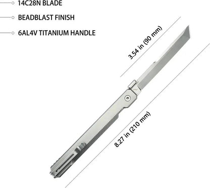 Kubey Prism Button Lock Titanium KB243A - Bead Blast Finish And Sandvik 14C28N Tanto Blade by Kubey