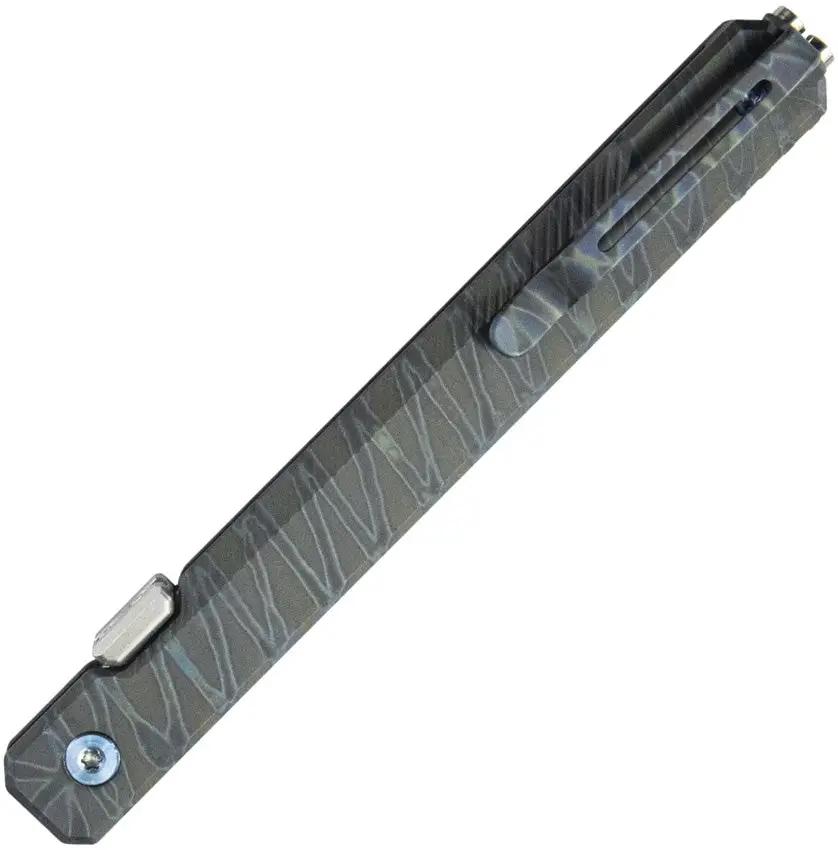 Kubey Prism Button Lock Flame KB243C - Gray Flamed Titanium Handle With Bead Blast 14C28N Stainless Tanto Blade by Kubey