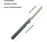 Kubey Prism Button Lock Flame KB243C - Gray Flamed Titanium Handle With Bead Blast 14C28N Stainless Tanto Blade by Kubey