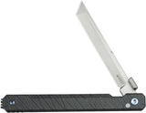 Kubey Prism Button Lock Flame KB243C - Gray Flamed Titanium Handle With Bead Blast 14C28N Stainless Tanto Blade by Kubey