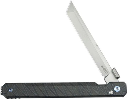Kubey Prism Button Lock Flame KB243C - Gray Flamed Titanium Handle With Bead Blast 14C28N Stainless Tanto Blade by Kubey