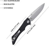 Kubey Raven Linerlock Black KB245D - AUS-10A Steel Blade, Black G10 Handle, Extended Tang by Kubey