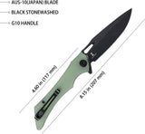 Kubey Raven Linerlock Black Jade KB245G - Jade G10 Handle With AUS-10A Stainless Blade by Kubey