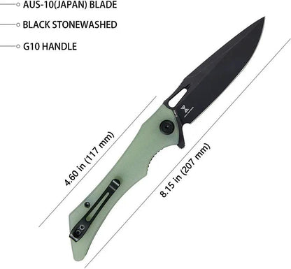 Kubey Raven Linerlock Black Jade KB245G - Jade G10 Handle With AUS-10A Stainless Blade by Kubey