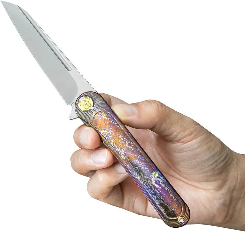 Kubey Dandy Framelock Flame KB247H - S90V Steel Blade With Flame Anodized Titanium Handle And Extended Tang by Kubey