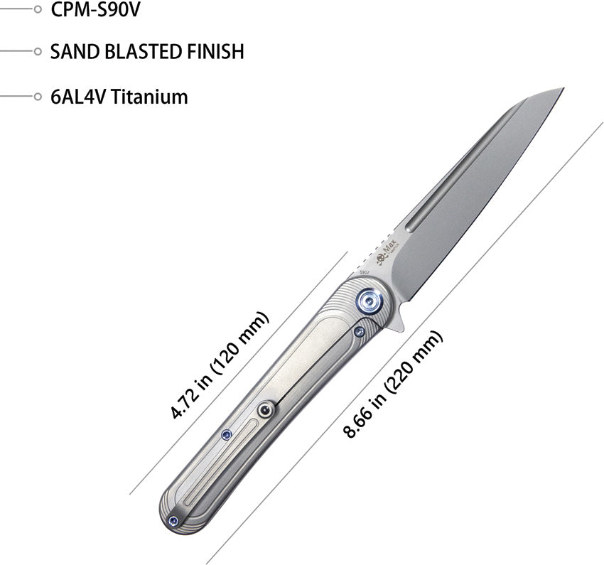 Kubey Dandy Framelock Gray KB247J - S90V Blade, Gray Titanium Handle, Extended Tang, Pocket Clip by Kubey