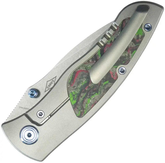 Kubey Vertigo Framelock CamoCarbon KB258B - S35VN Wharncliffe Blade With Gray Titanium Handle by Kubey