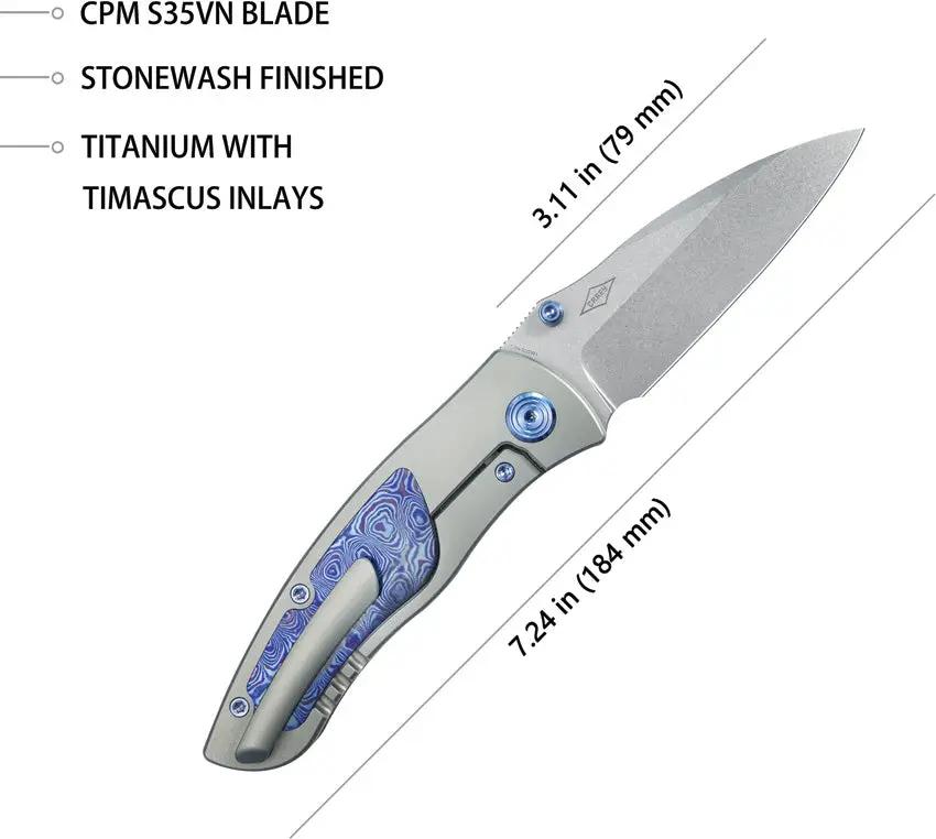 Kubey Vertigo Framelock Timascus KB258D - Gray Titanium Handle With Timascus Inlay And S35VN Wharncliffe Blade by Kubey