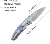 Kubey Vertigo Framelock Timascus KB258D - Gray Titanium Handle With Timascus Inlay And S35VN Wharncliffe Blade by Kubey