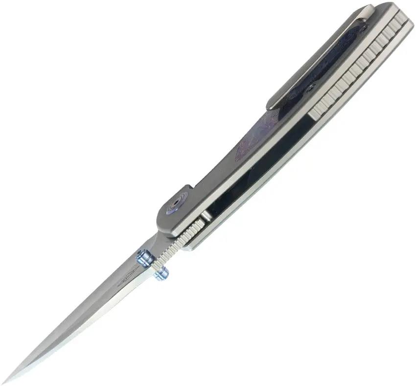 Kubey Vertigo Framelock Timascus KB258D - Gray Titanium Handle With Timascus Inlay And S35VN Wharncliffe Blade by Kubey