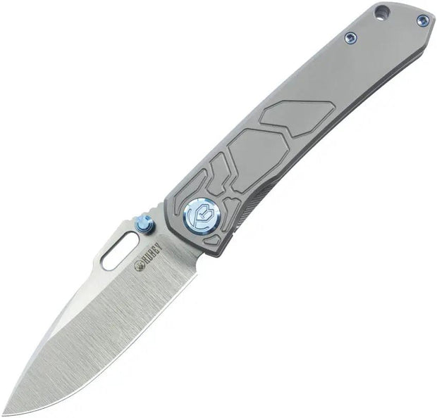 Kubey Blackout Framelock Ti Gray Knife KB259A - 4.25 Inch Closed 3.13 Inch Satin M390 Drop Point Blade by Kubey
