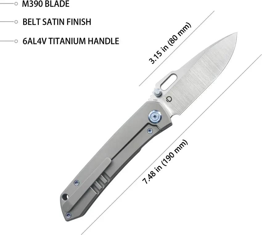 Kubey Blackout Framelock Ti Gray Knife KB259A - 4.25 Inch Closed 3.13 Inch Satin M390 Drop Point Blade by Kubey