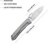 Kubey Blackout Framelock Ti Gray Knife KB259A - 4.25 Inch Closed 3.13 Inch Satin M390 Drop Point Blade by Kubey