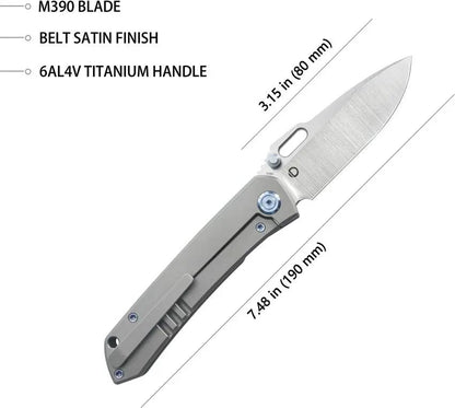 Kubey Blackout Framelock Ti Gray Knife KB259A - 4.25 Inch Closed 3.13 Inch Satin M390 Drop Point Blade by Kubey