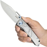 Kubey Blackout Framelock Ti Gray Knife KB259A - 4.25 Inch Closed 3.13 Inch Satin M390 Drop Point Blade by Kubey