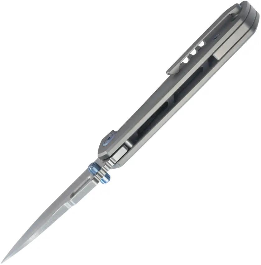 Kubey Blackout Framelock Ti Gray Knife KB259A - 4.25 Inch Closed 3.13 Inch Satin M390 Drop Point Blade by Kubey