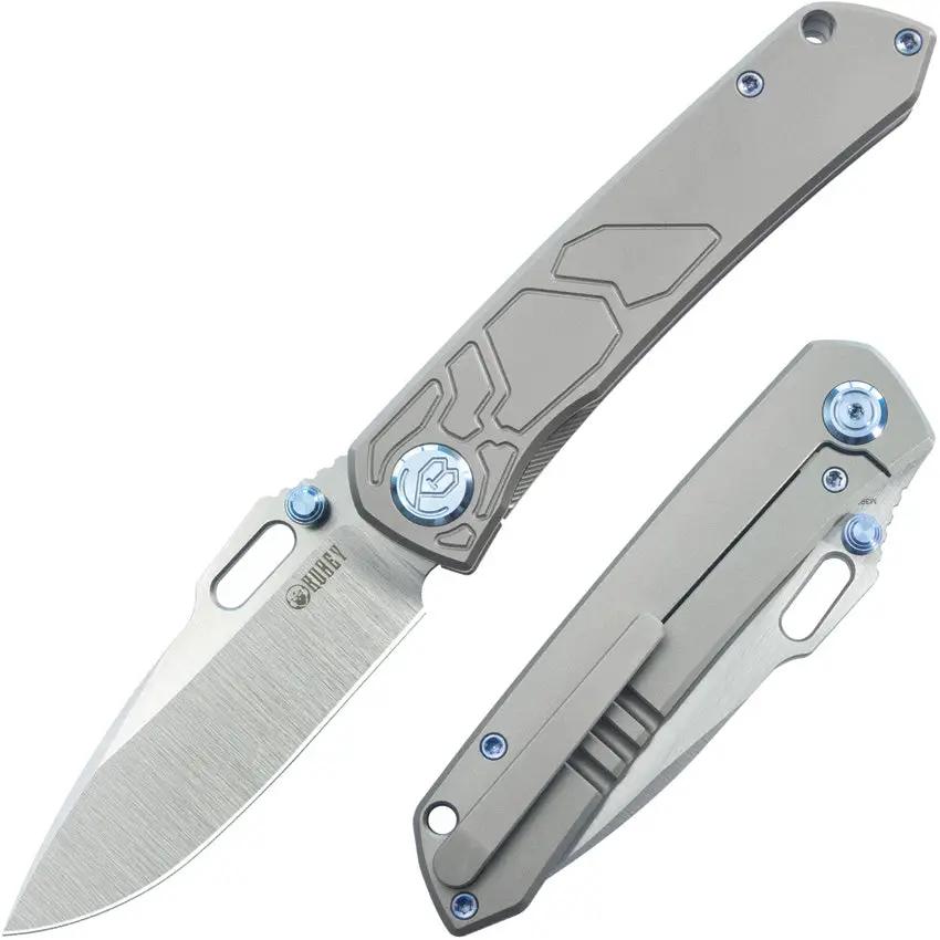 Kubey Blackout Framelock Ti Gray Knife KB259A - 4.25 Inch Closed 3.13 Inch Satin M390 Drop Point Blade by Kubey