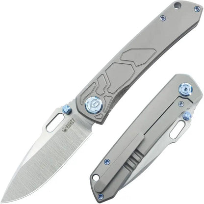 Kubey Blackout Framelock Ti Gray Knife KB259A - 4.25 Inch Closed 3.13 Inch Satin M390 Drop Point Blade by Kubey