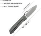 Kubey Blackout Framelock Ti Gray KB259B - Titanium Gray Handle With Bohler M390 Drop Point Blade by Kubey