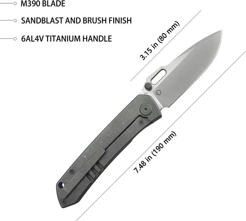 Kubey Blackout Framelock Ti Gray KB259B - Titanium Gray Handle With Bohler M390 Drop Point Blade by Kubey
