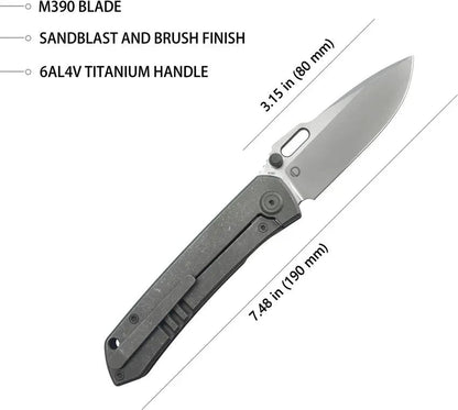 Kubey Blackout Framelock Ti Gray KB259B - Titanium Gray Handle With Bohler M390 Drop Point Blade by Kubey