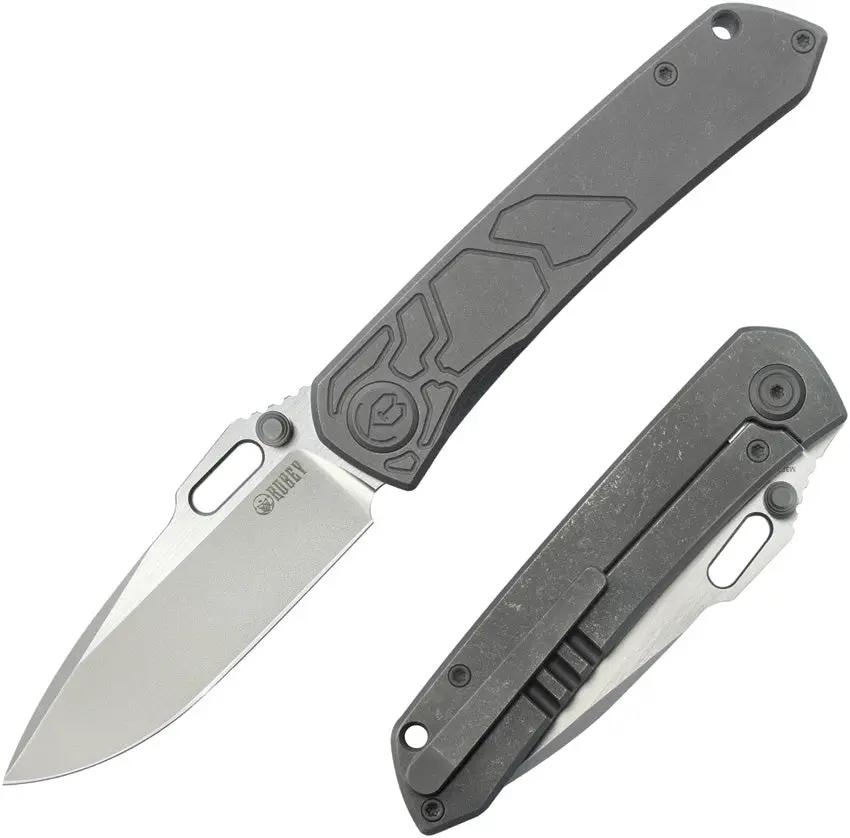Kubey Blackout Framelock Ti Gray KB259B - Titanium Gray Handle With Bohler M390 Drop Point Blade by Kubey