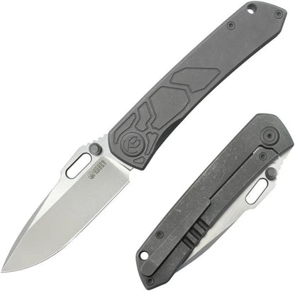 Kubey Blackout Framelock Ti Gray KB259B - Titanium Gray Handle With Bohler M390 Drop Point Blade by Kubey