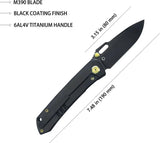 Kubey Blackout Framelock Ti Black KB259C - Titanium Frame Lock Knife With M390 Drop Point Blade by Kubey