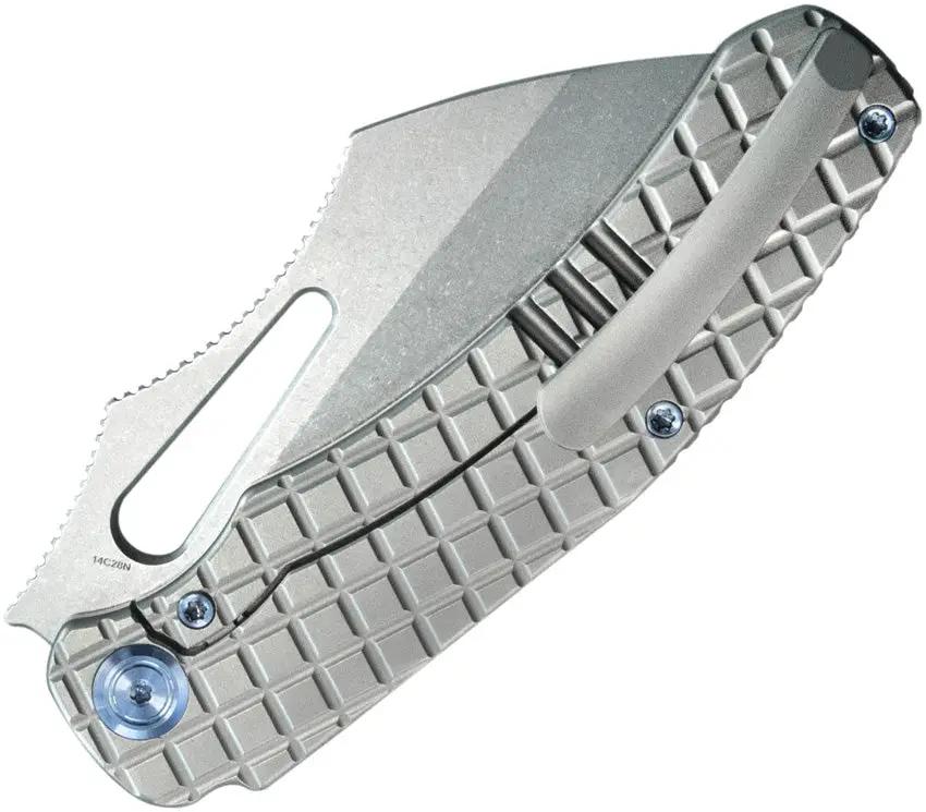 Kubey Sylow Framelock Gray Titanium Handle Knife - Wharncliffe Blade And Stonewash 14C28N Sandvik Steel by Kubey