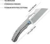 Kubey Sylow Framelock Gray Titanium Handle Knife - Wharncliffe Blade And Stonewash 14C28N Sandvik Steel by Kubey