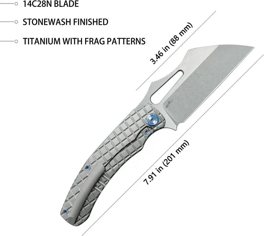 Kubey Sylow Framelock Gray Titanium Handle Knife - Wharncliffe Blade And Stonewash 14C28N Sandvik Steel by Kubey