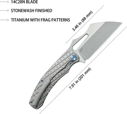Kubey Sylow Framelock Gray Titanium Handle Knife - Wharncliffe Blade And Stonewash 14C28N Sandvik Steel by Kubey