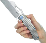 Kubey Sylow Framelock Gray Titanium Handle Knife - Wharncliffe Blade And Stonewash 14C28N Sandvik Steel by Kubey