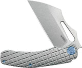 Kubey Sylow Framelock Gray Titanium Handle Knife - Wharncliffe Blade And Stonewash 14C28N Sandvik Steel by Kubey