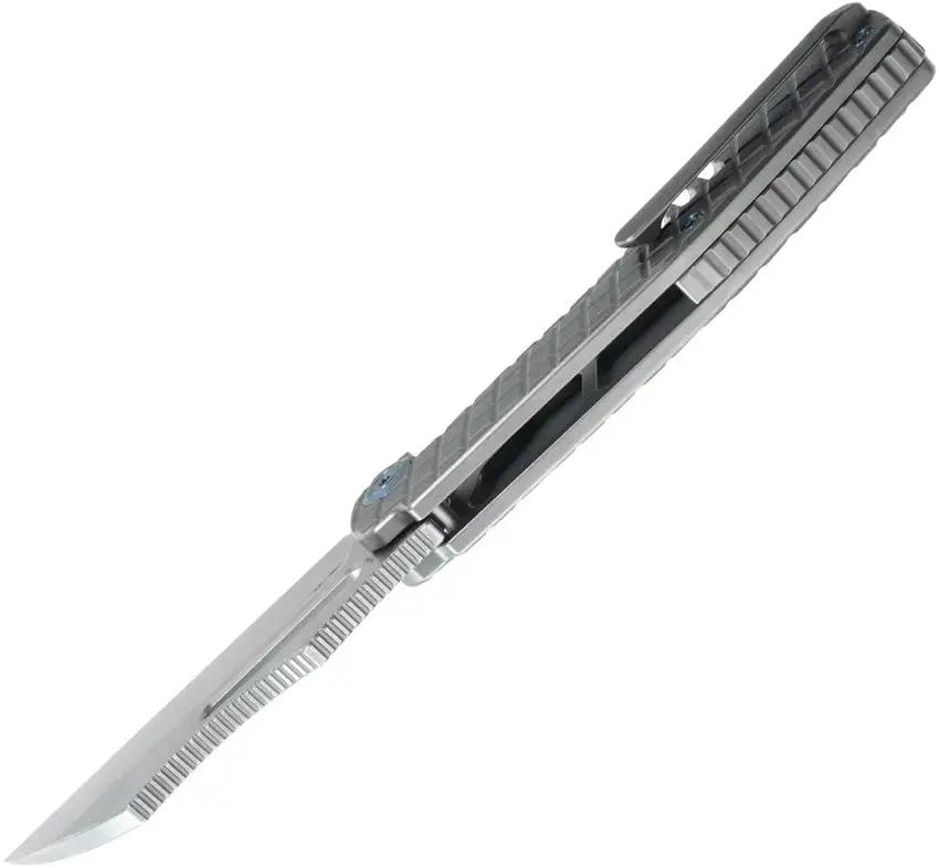 Kubey Sylow Framelock Gray Titanium Handle Knife - Wharncliffe Blade And Stonewash 14C28N Sandvik Steel by Kubey