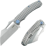 Kubey Sylow Framelock Gray Titanium Handle Knife - Wharncliffe Blade And Stonewash 14C28N Sandvik Steel by Kubey